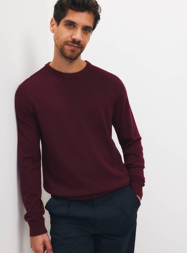 Dark Red Merino Wool Crew Neck Jumper L